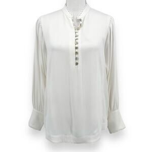 Soft Surroundings Prairie Shell Button Popover Blouse Women's XS Ivory Boho